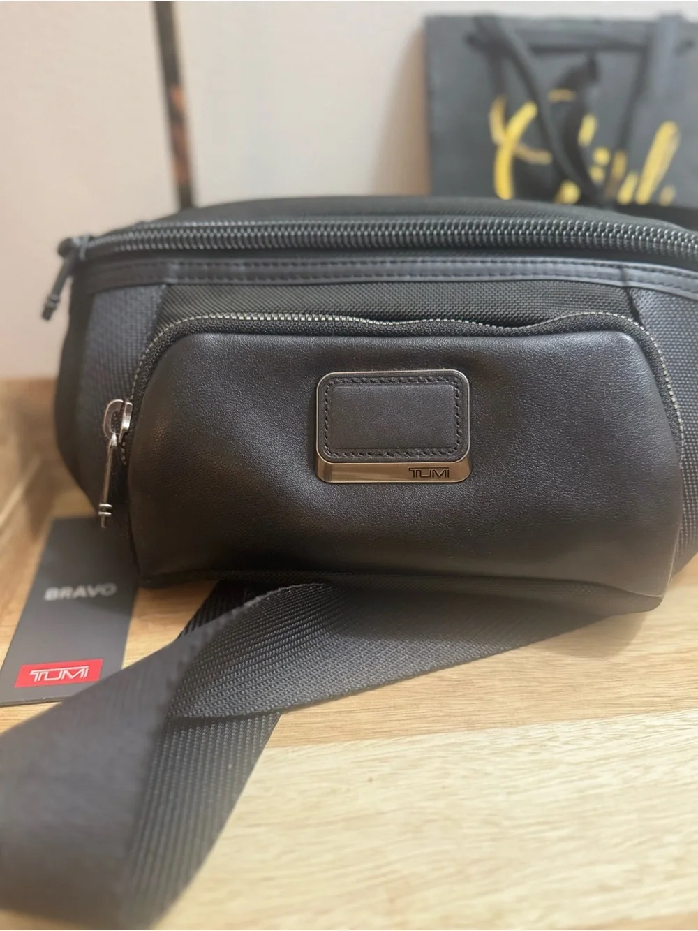 Tumi Black Nylon Crossbody Belt Bag with Silver Hardware